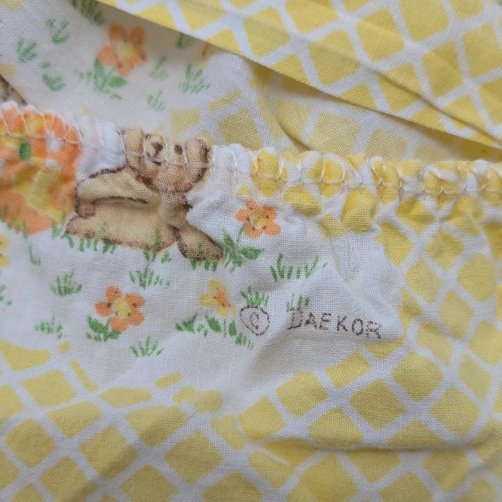 Vintage Daekor Teddy Bear Fitted Crib Sheet Yellow Gingham Nursery Baby Country